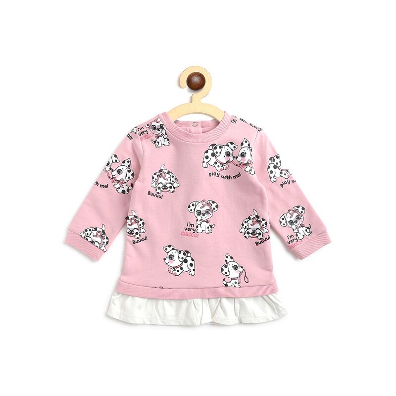 Girls Fleece Long Sleeve Dress with Print image number null